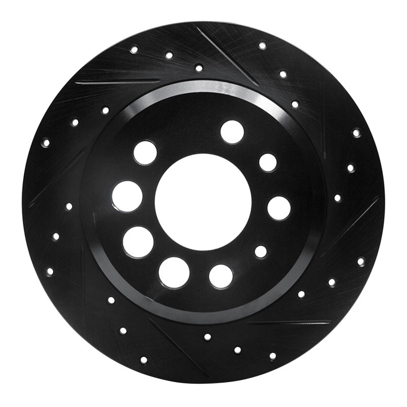 R1 Concepts 74-95 Volvo 244 Rear Right Drilled & Slotted Black Brake Rotor