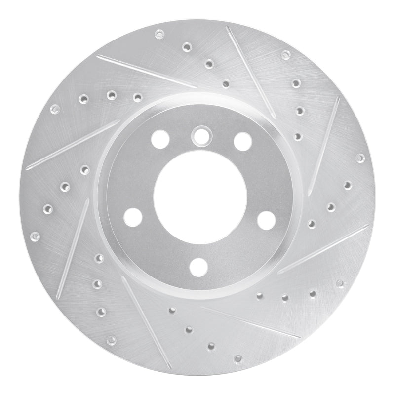 R1 Concepts 04-10 BMW 530I Front Right Drilled & Slotted Silver Brake Rotor