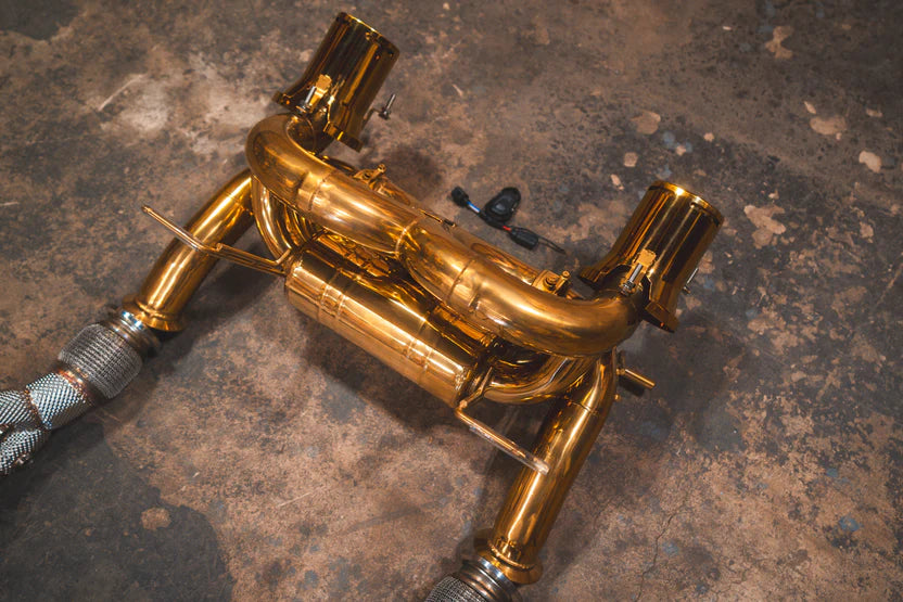 Valvetronic Designs - Lamborghini Aventador SVJ 6.5L F1 Catback Exhaust, T304 Stainless Steel Finished in Anodized Gold, OEM Style Tips