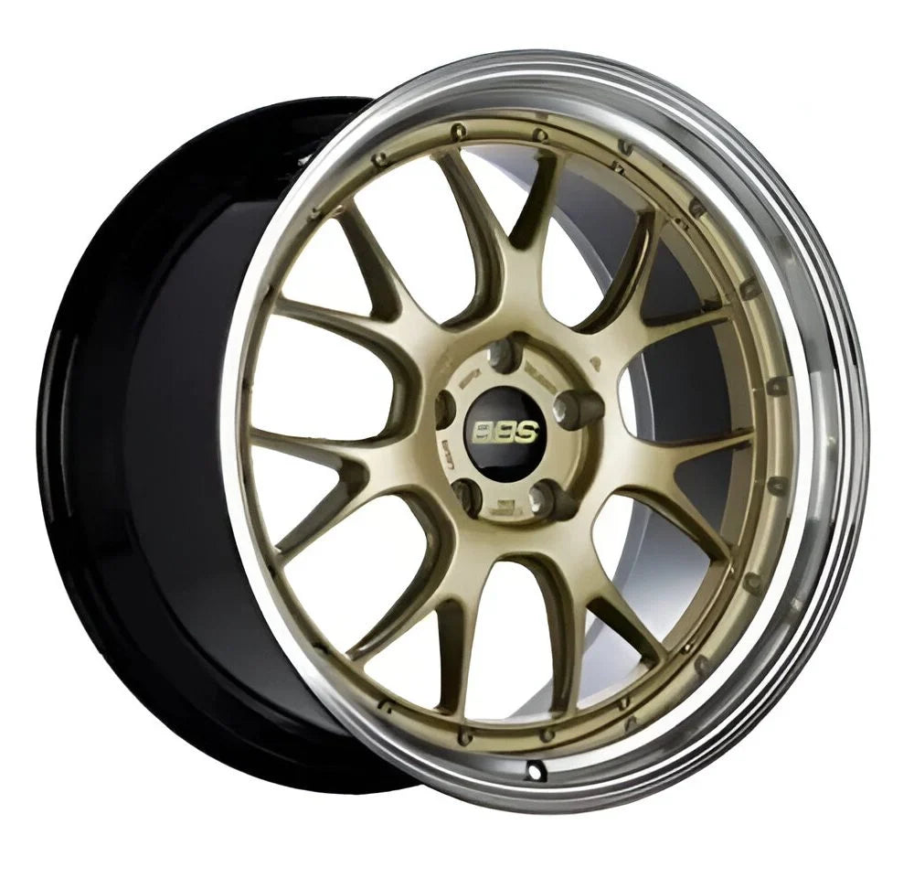 BBS LM-R 20x9.5 5x120 ET23 Gloss Black/Gold Center / Diamond Cut Lip Wheel -82mm PFS/Clip Required