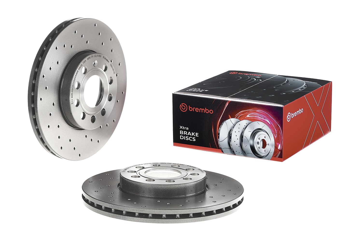 Brembo 16-24 Volvo XC90 / 18-24 XC60 Front Premium Xtra Cross Drilled UV Coated Rotor
