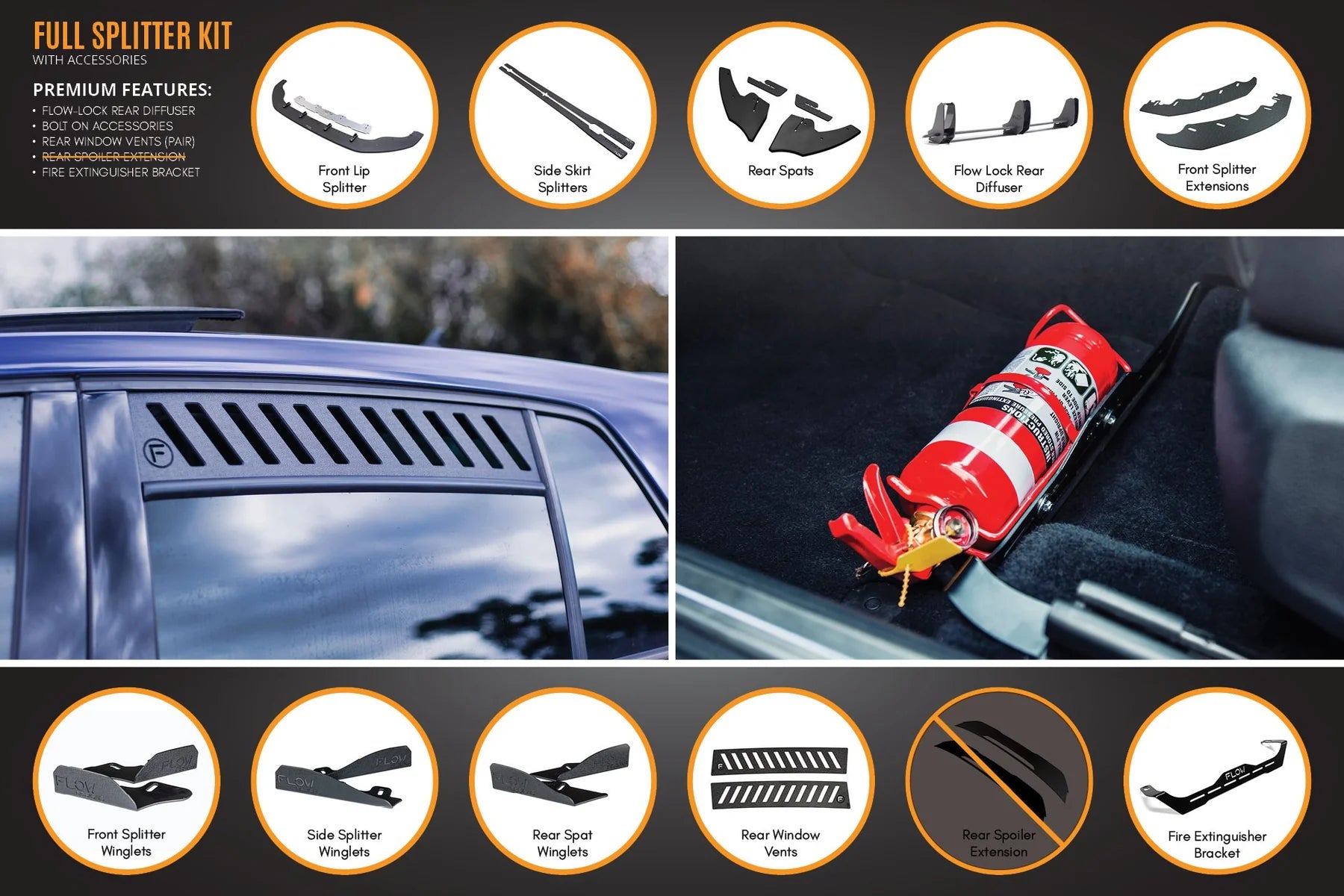 Flow Designs Full Splitter Set With Flow-Lock Rear Diffuser - MK7 GTI