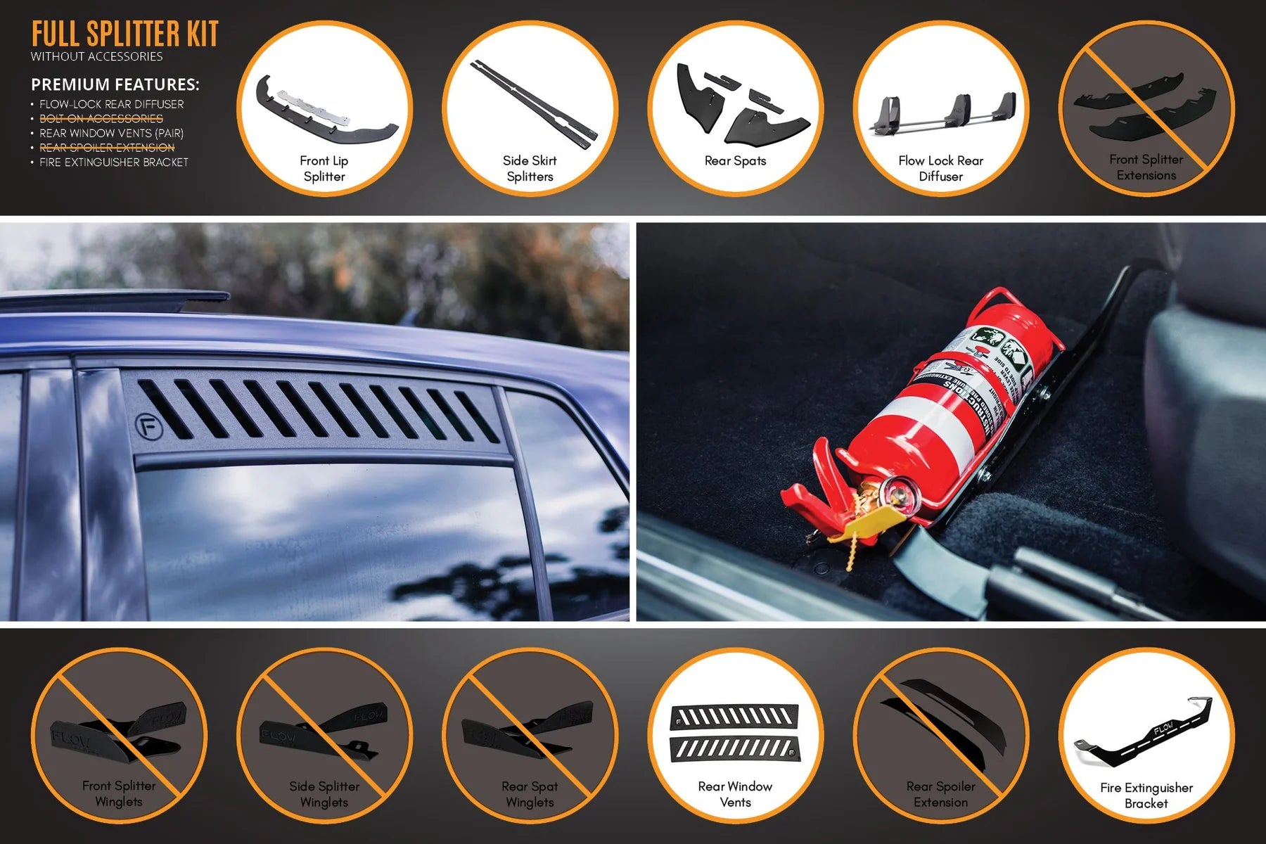 Flow Designs Full Splitter Set With Flow-Lock Rear Diffuser - MK7 GTI