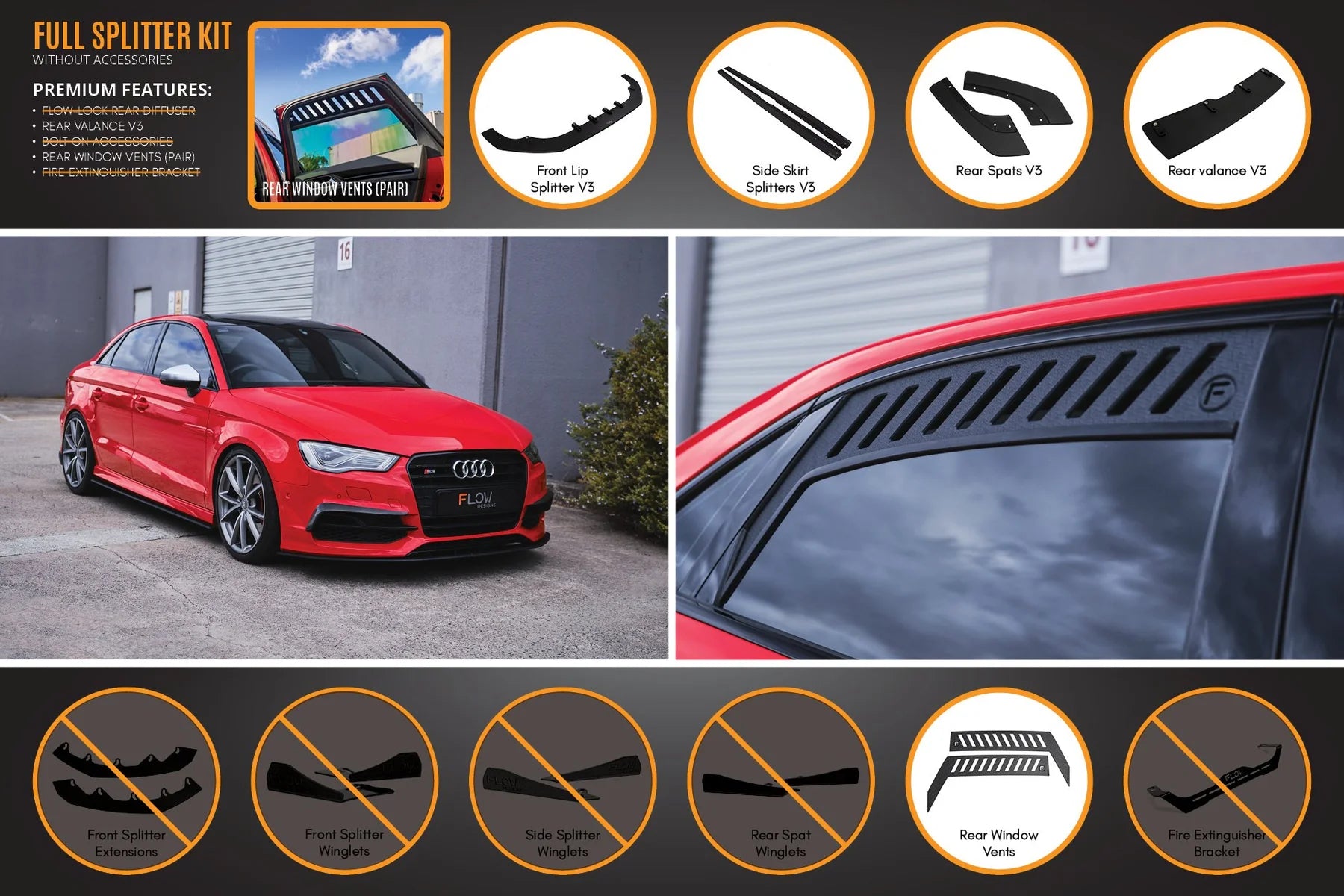 Flow Designs Full Splitter Set - 8V S3 Sedan (Pre-Face Lift)