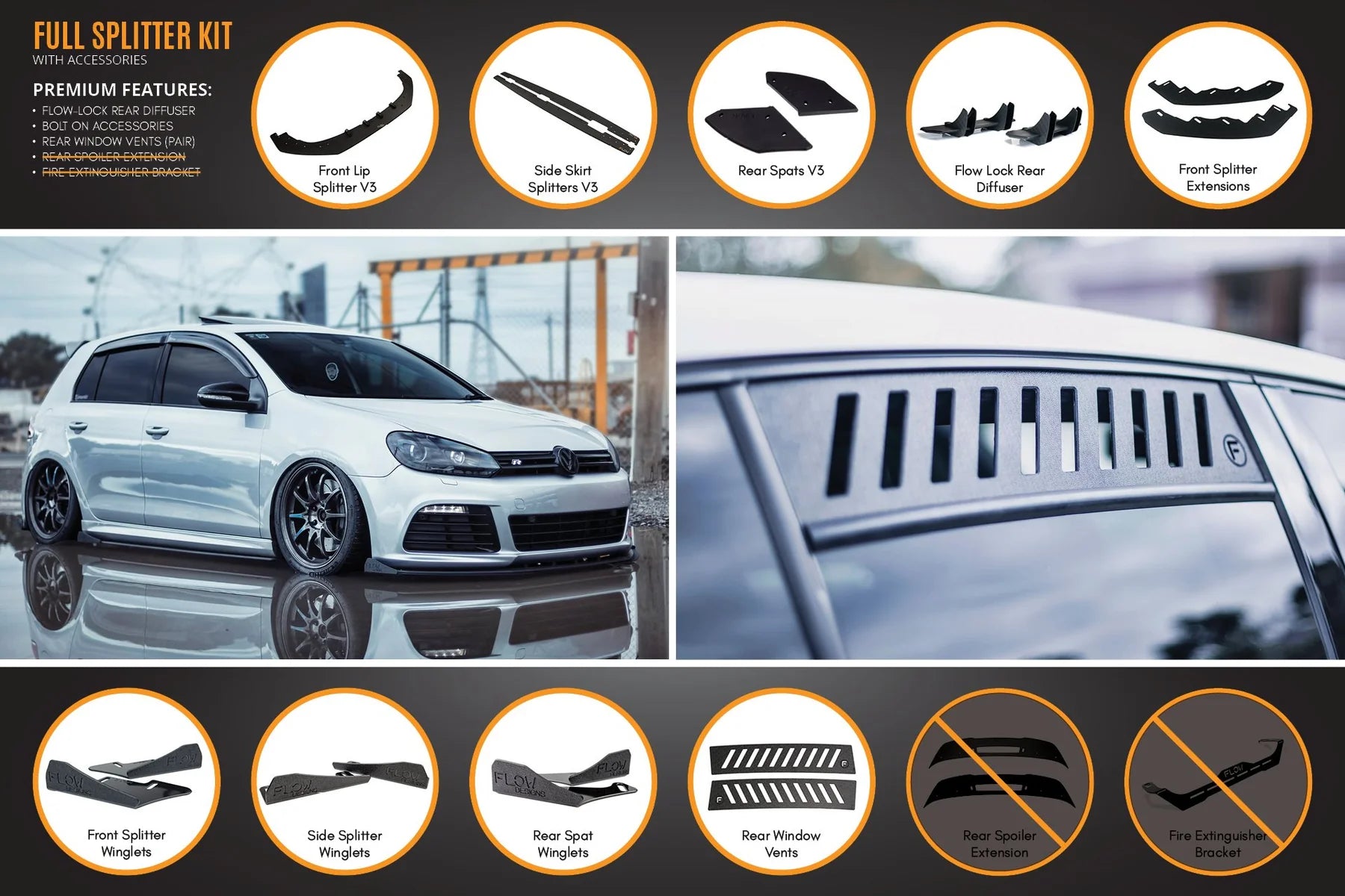 Flow Designs Full Splitter Set - MK6 Golf R
