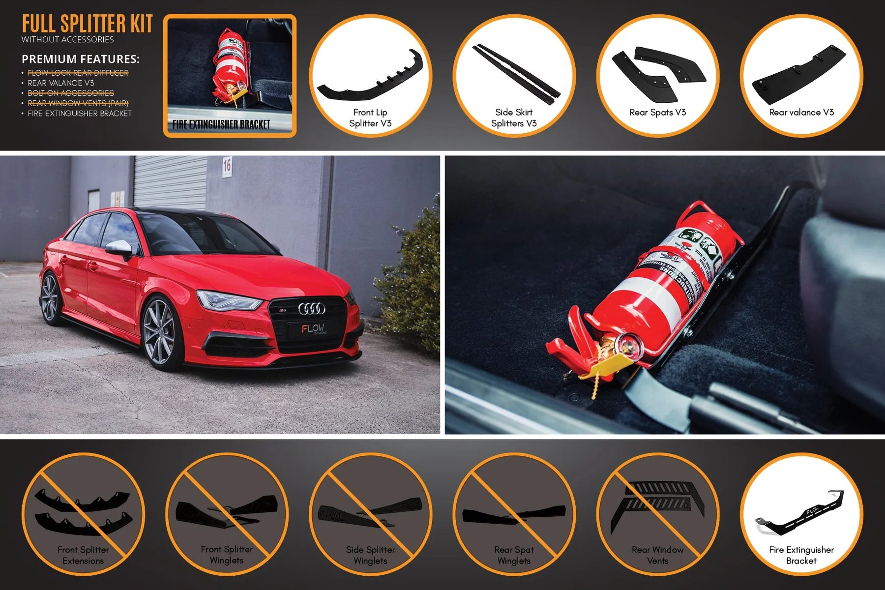 Flow Designs Full Splitter Set - 8V S3 Sedan (Pre-Face Lift)