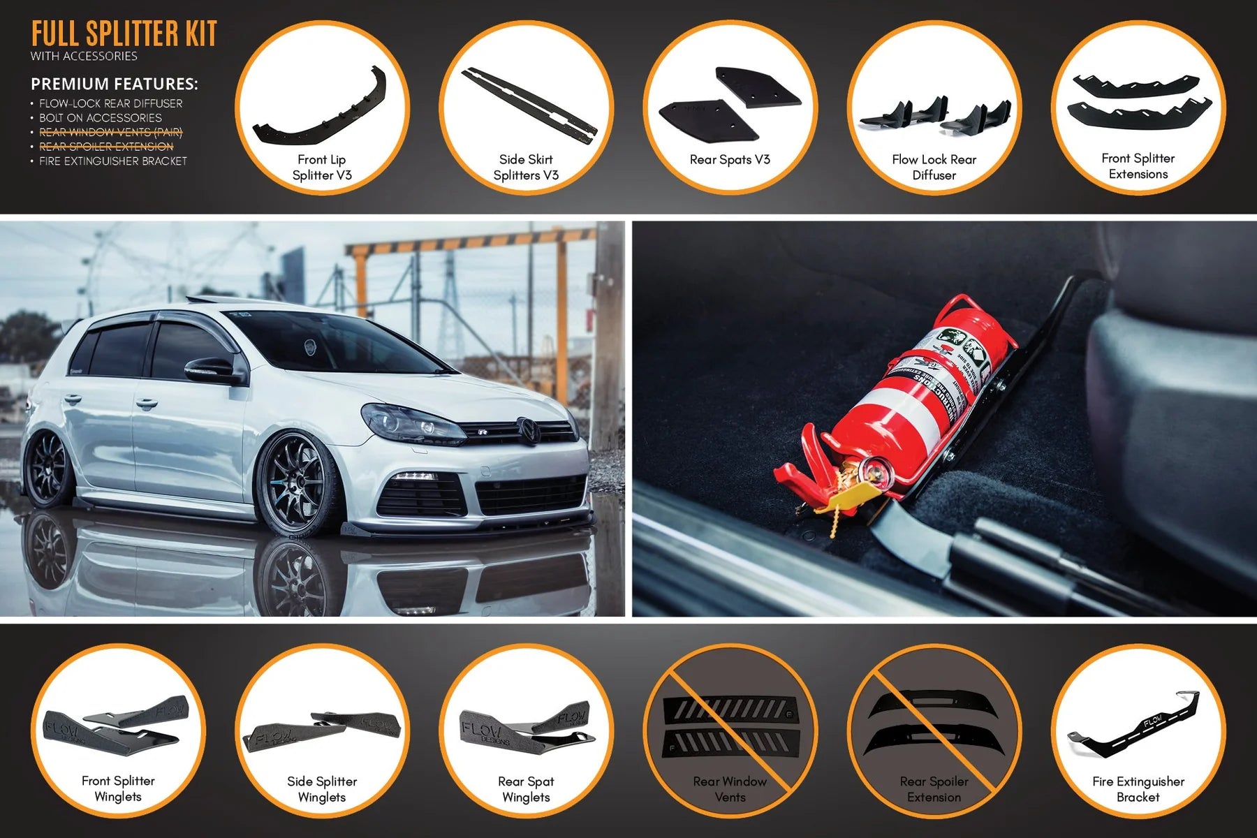 Flow Designs Full Splitter Set - MK6 Golf R