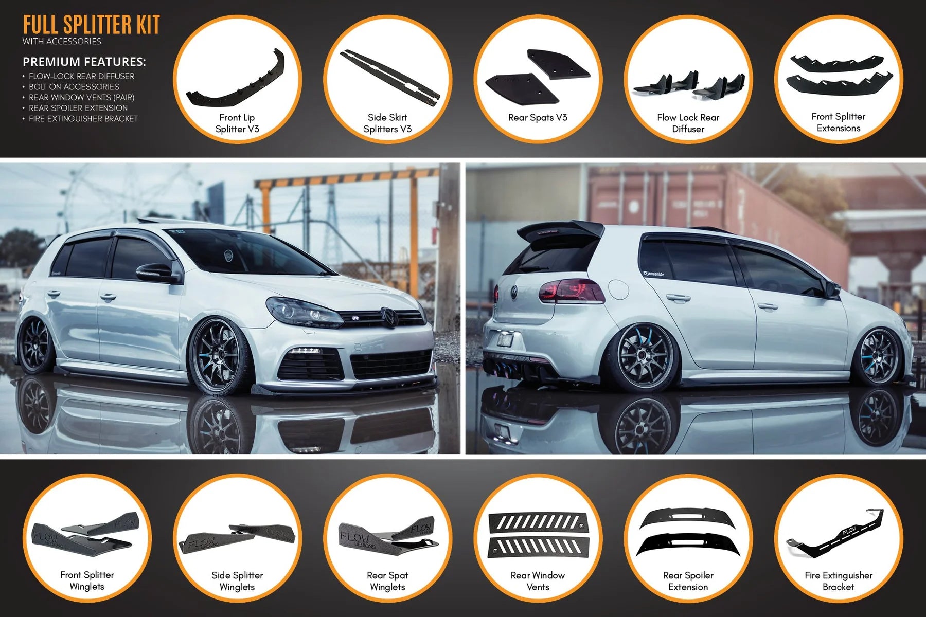 Flow Designs Full Splitter Set - MK6 Golf R