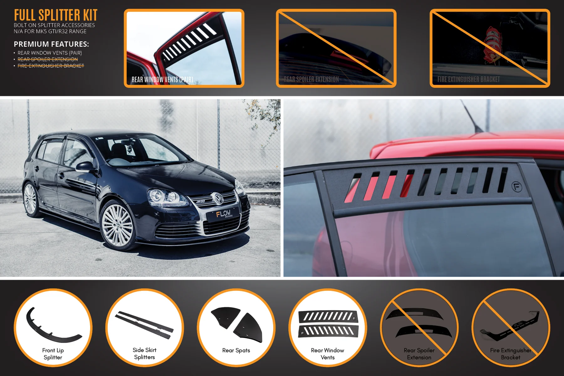 Flow Designs Full Splitter Set - MK5 R32