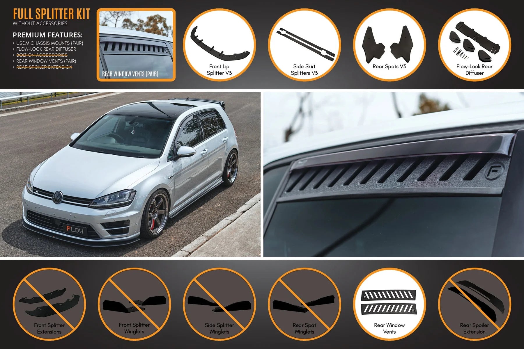 Flow Designs Full Splitter Set - MK7 Golf R (USDM)