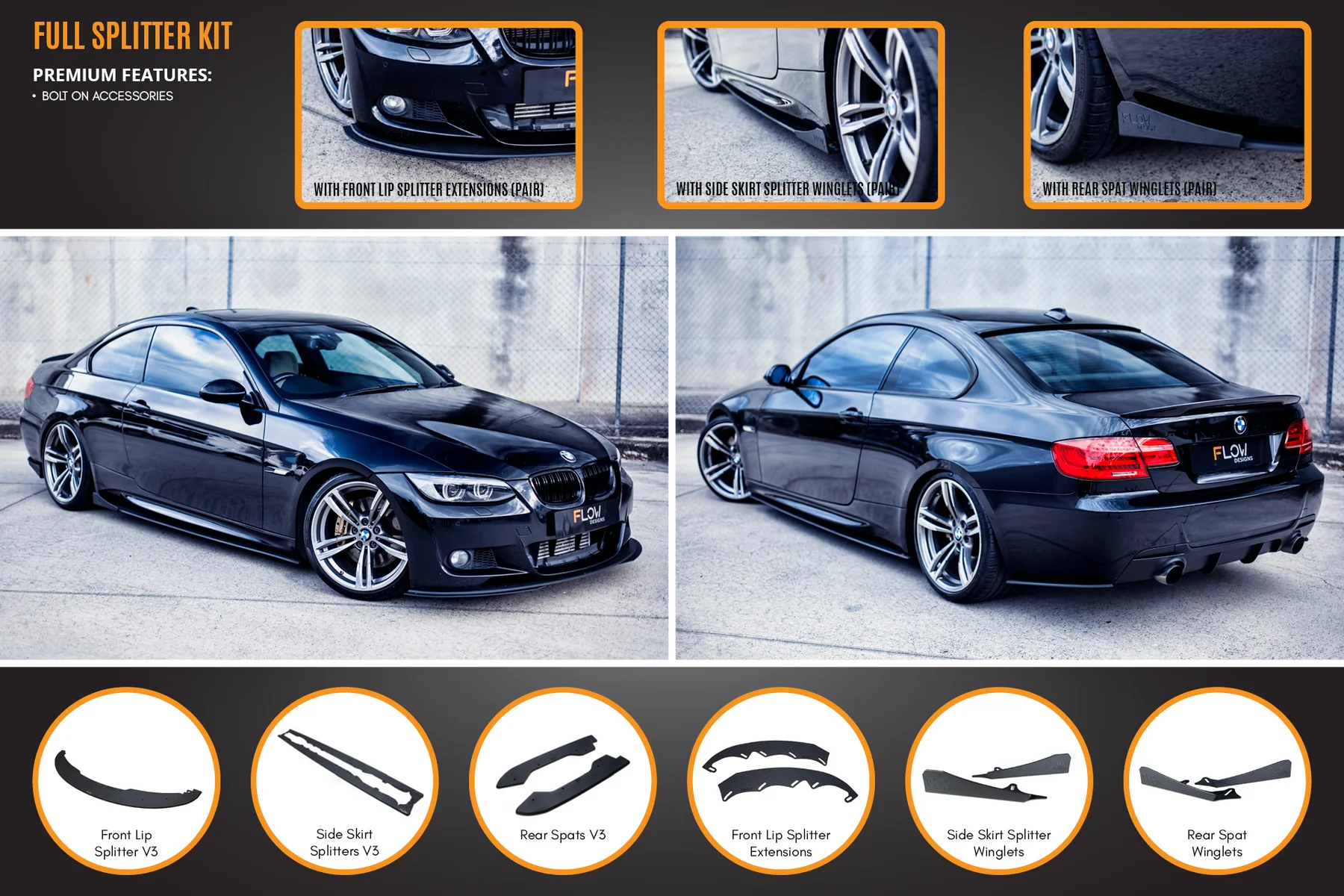 Flow Designs Full Splitter Set - E92 3-Series M Sport Pre LCI