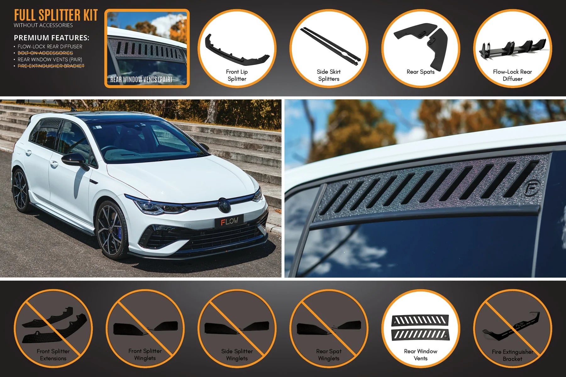 Flow Designs Full Splitter Set - MK8 Golf R