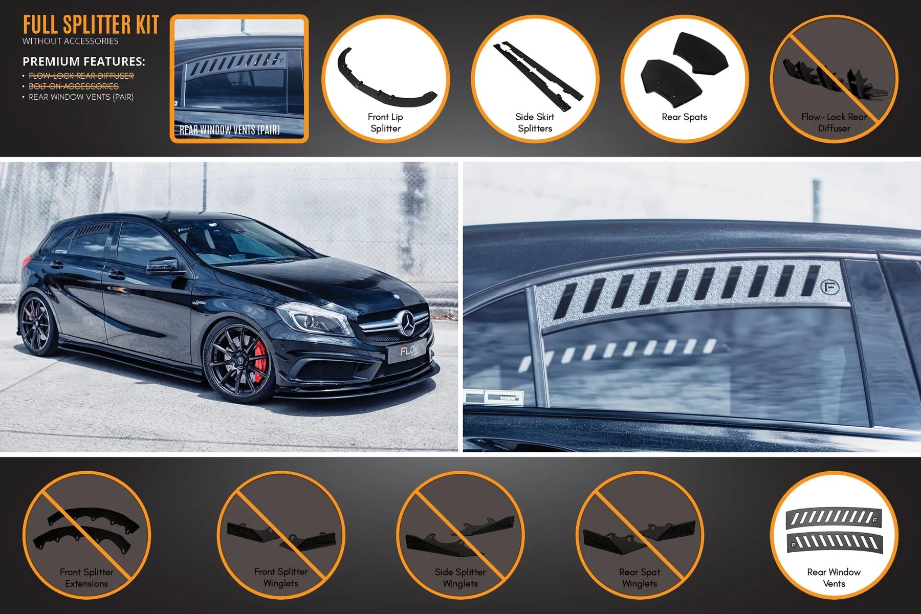 Flow Designs Full Splitter Set - W176 A45 AMG (Pre-Face Lift)