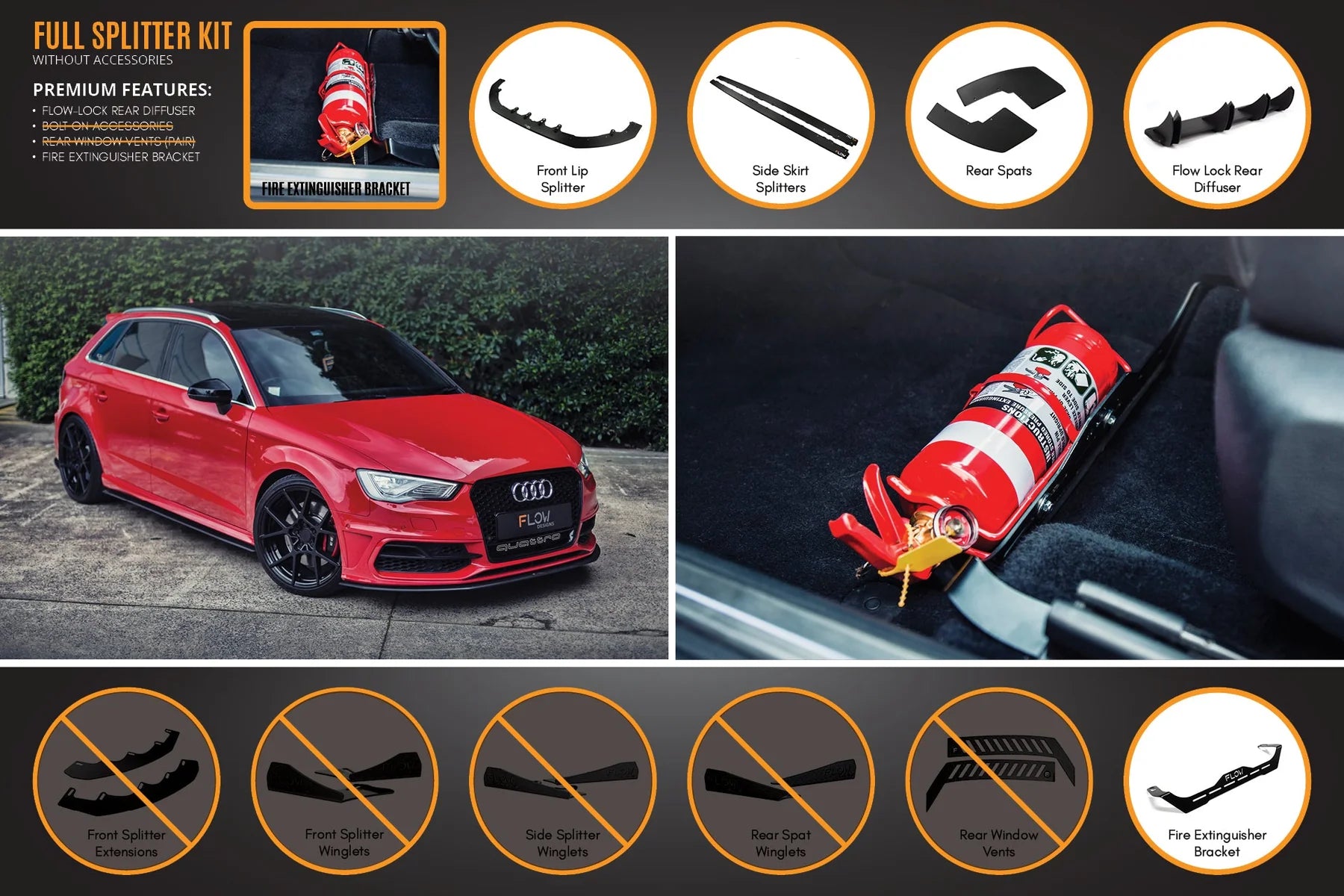 Flow Designs Full Splitter Set - 8V S3 Sportback (Pre-Face Lift)