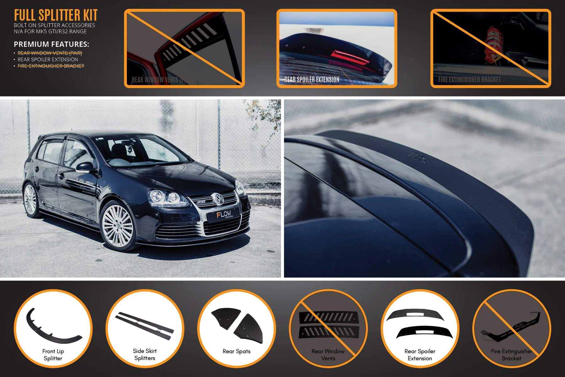 Flow Designs Full Splitter Set - MK5 R32
