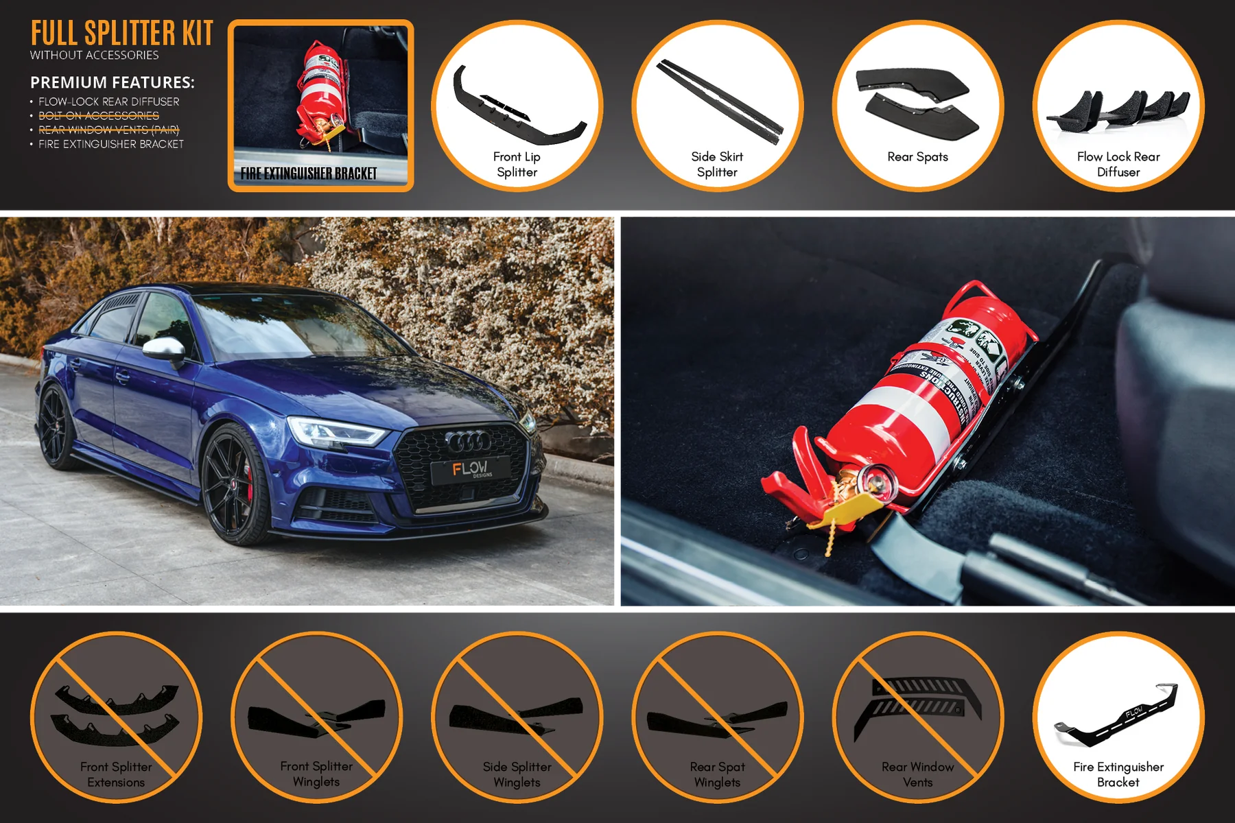 Flow Designs Full Splitter Set - 8V.5 S3 Sedan (Face Lift)