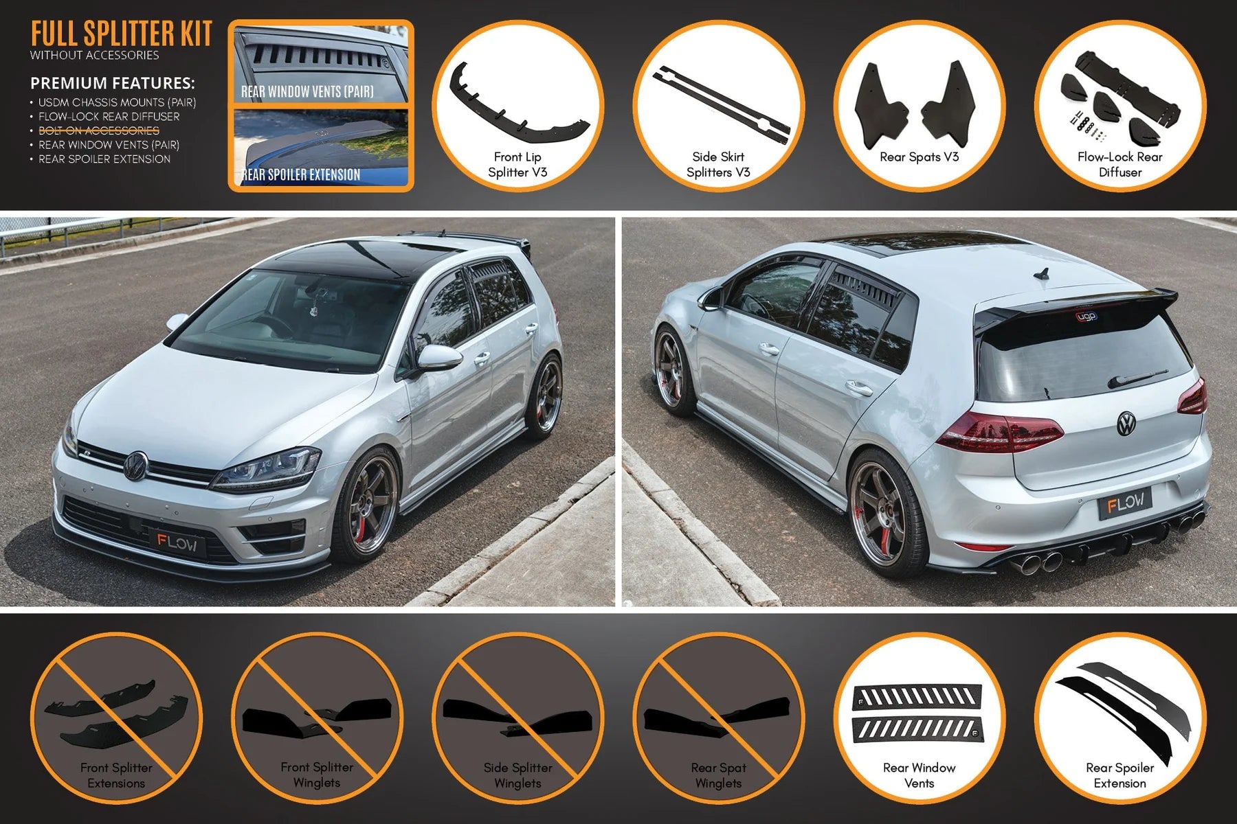 Flow Designs Full Splitter Set - MK7 Golf R (USDM)