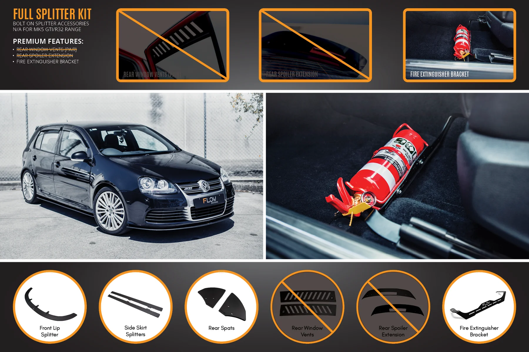 Flow Designs Full Splitter Set - MK5 R32