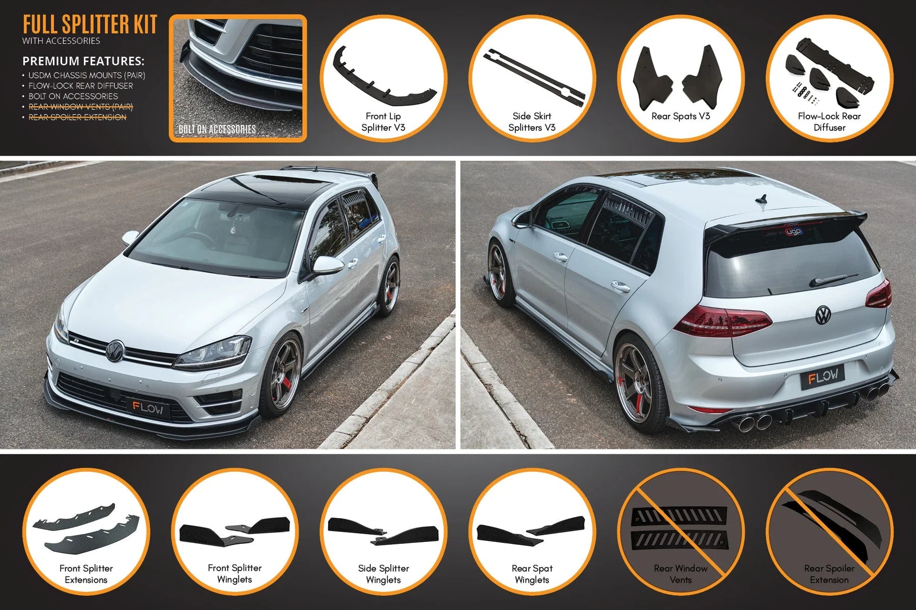 Flow Designs Full Splitter Set - MK7 Golf R (USDM)