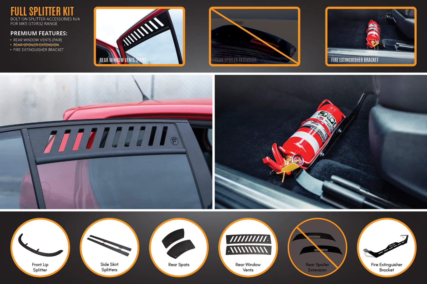Flow Designs Full Splitter Set - MK5 GTI