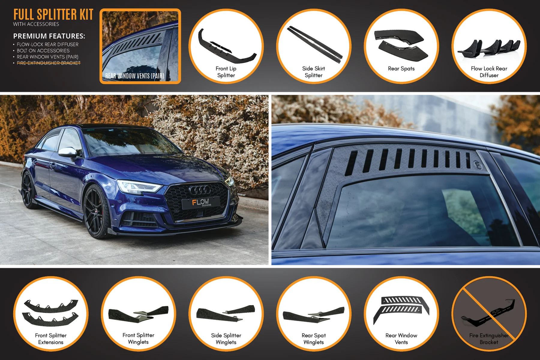 Flow Designs Full Splitter Set - 8V.5 S3 Sedan (Face Lift)