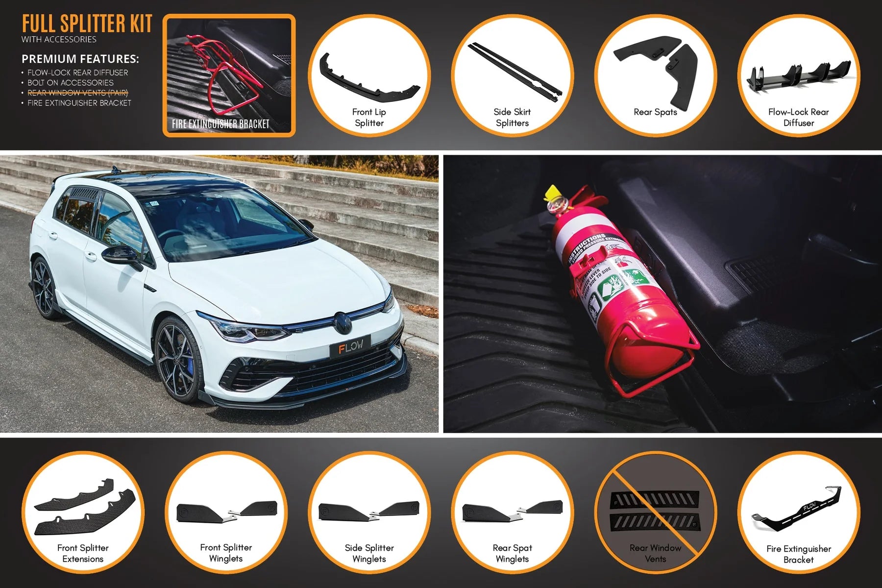 Flow Designs Full Splitter Set - MK8 Golf R