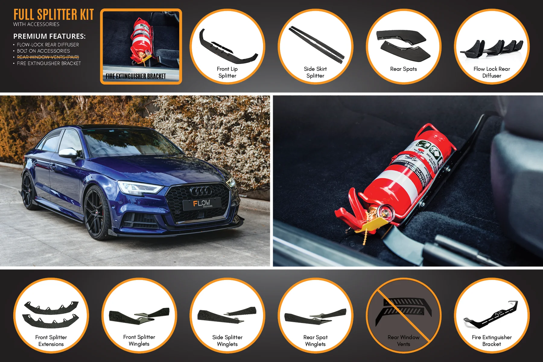 Flow Designs Full Splitter Set - 8V.5 S3 Sedan (Face Lift)