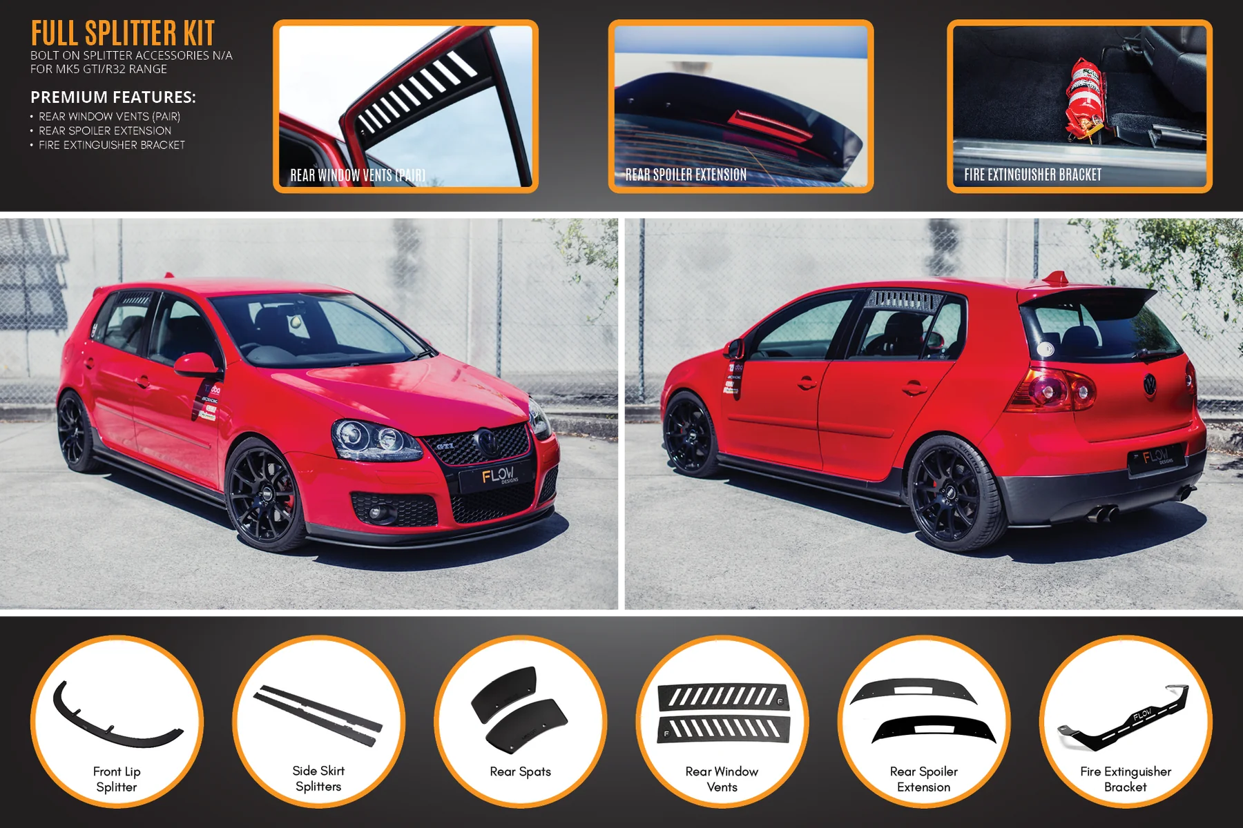 Flow Designs Full Splitter Set - MK5 GTI