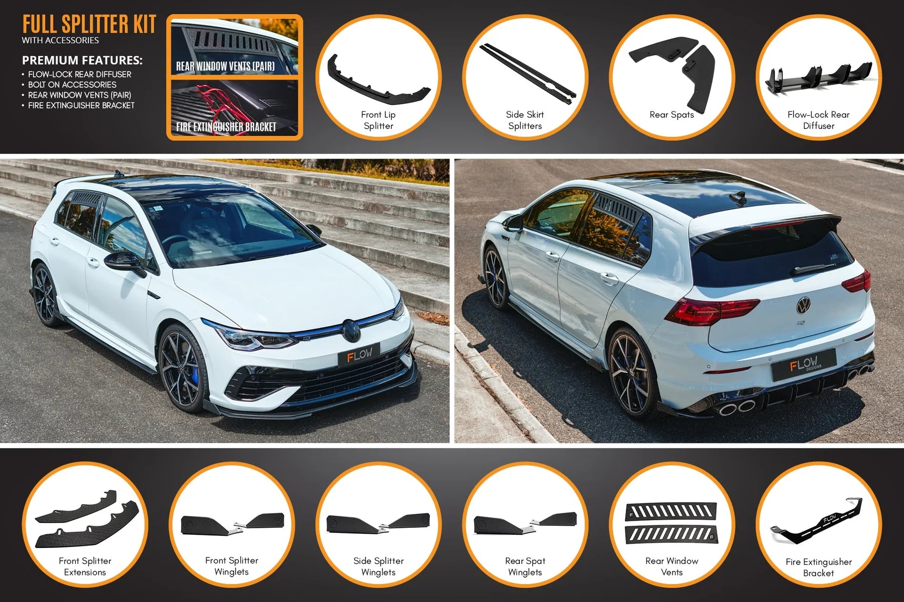 Flow Designs Full Splitter Set - MK8 Golf R