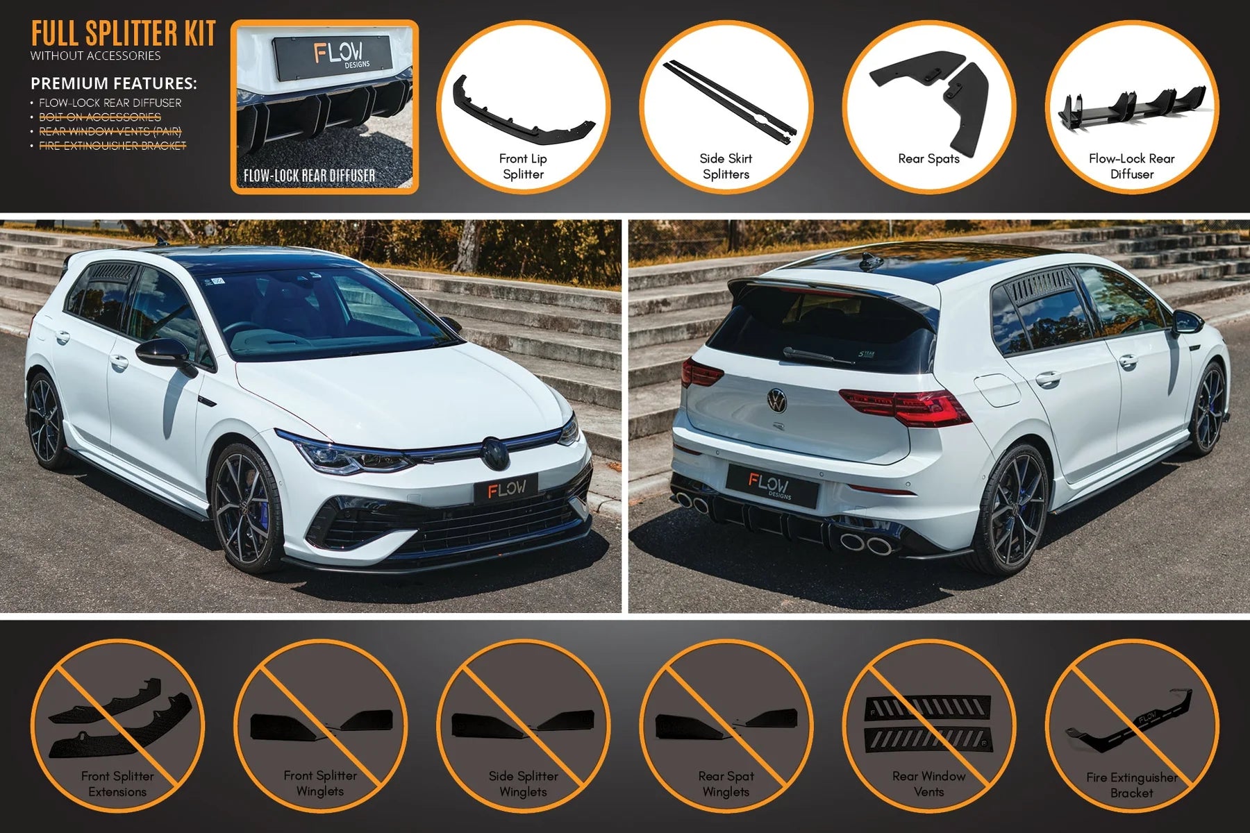 Flow Designs Full Splitter Set - MK8 Golf R
