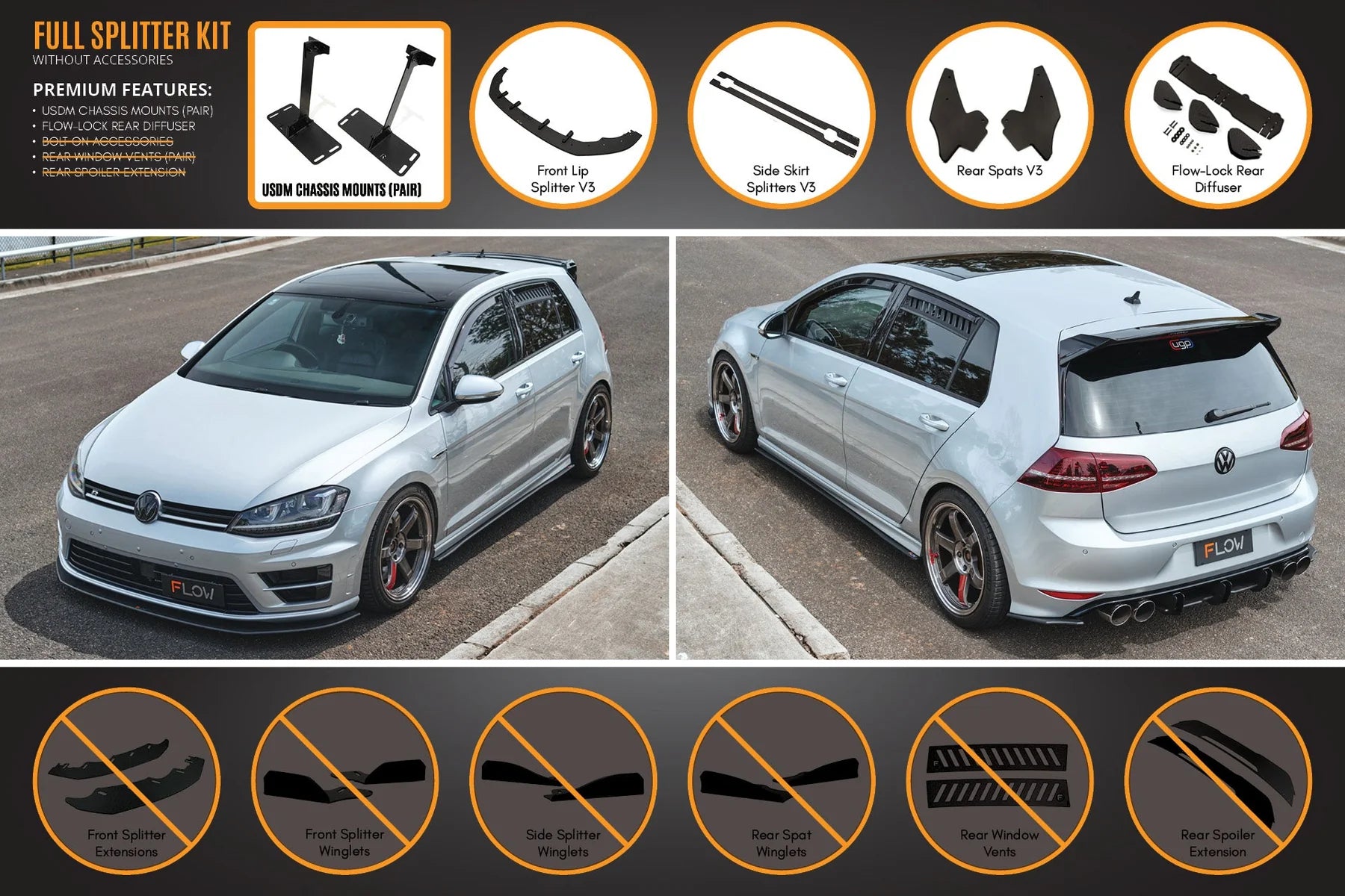 Flow Designs Full Splitter Set - MK7 Golf R (USDM)
