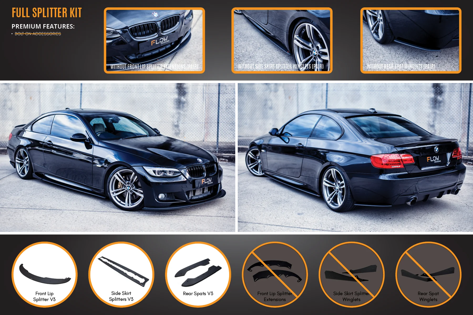 Flow Designs Full Splitter Set - E92 3-Series M Sport Pre LCI