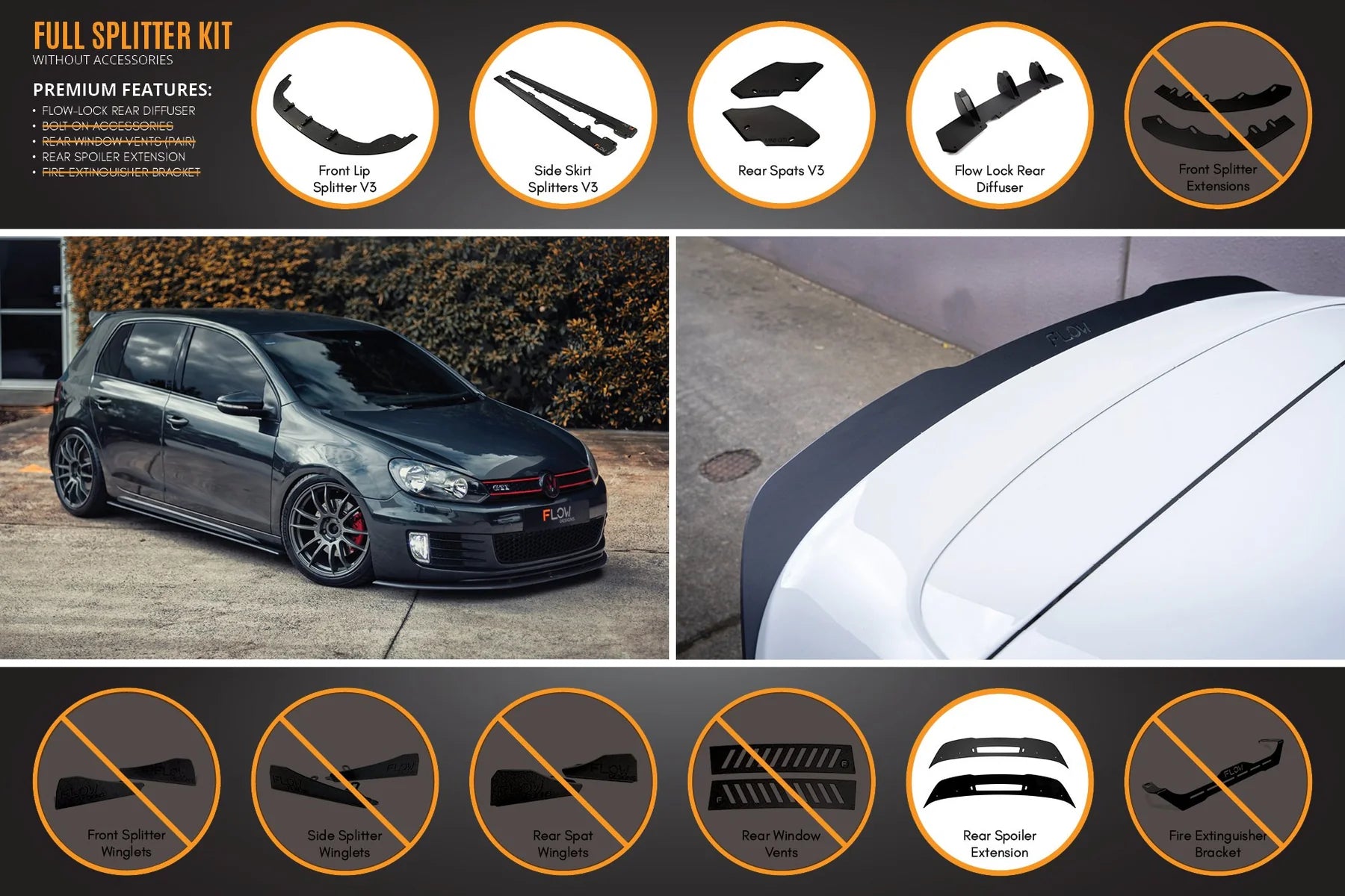 Flow Designs Full Splitter Set - MK6 GTI