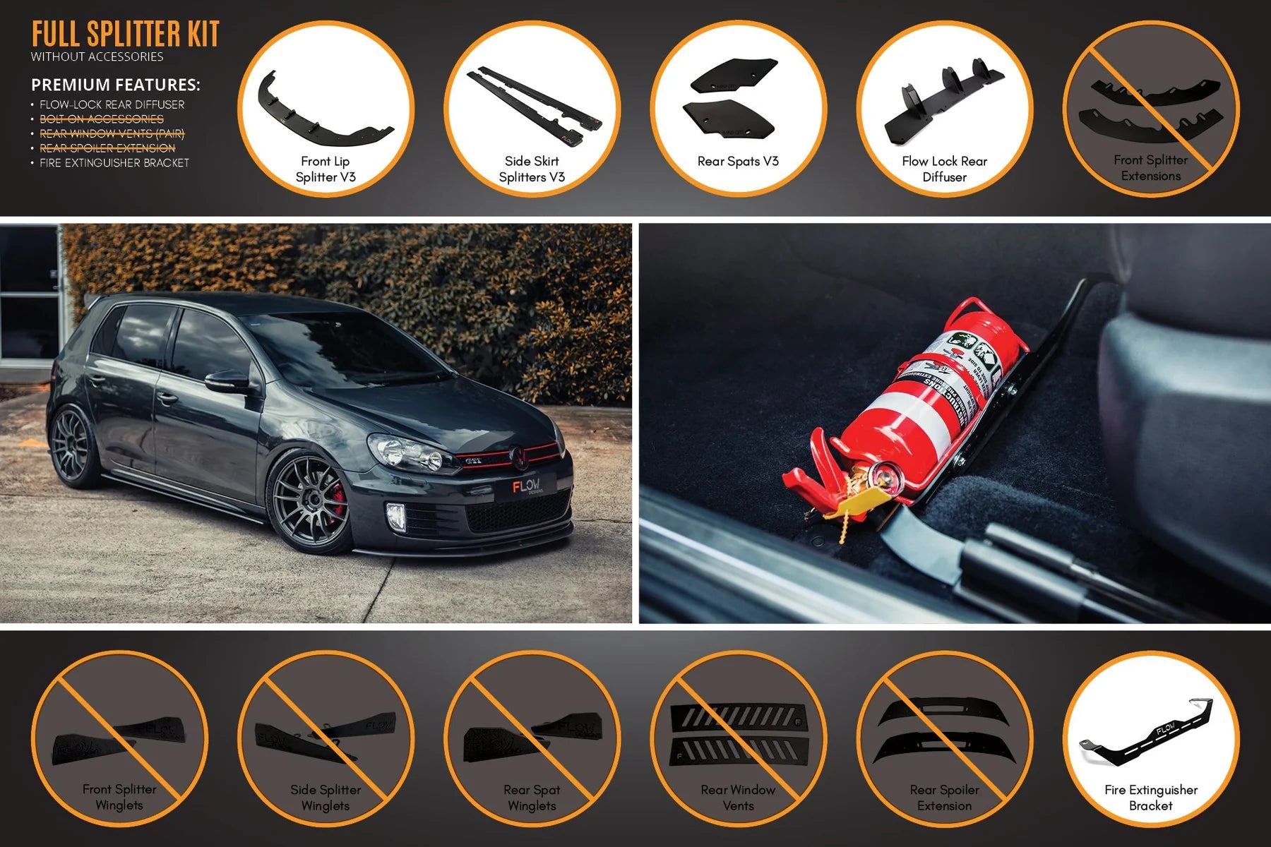 Flow Designs Full Splitter Set - MK6 GTI