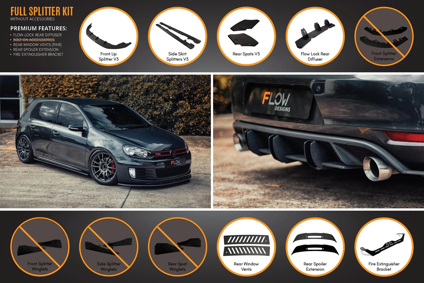 Flow Designs Full Splitter Set - MK6 GTI