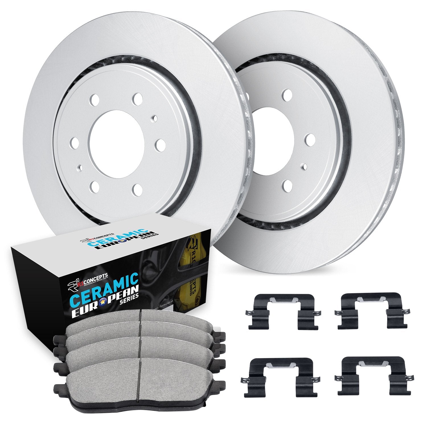 R1 Concepts 08-15 Mercedes-Benz C250 Front Carbon Coated Brake Rotor Set w/Euro Ceramic Pads and Hardware
