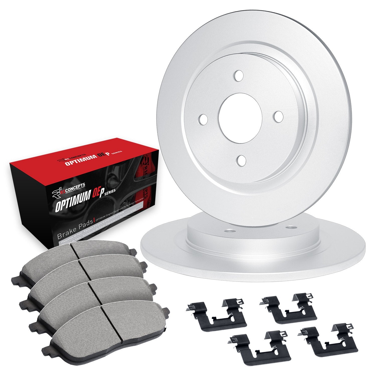 R1 Concepts 12-19 Fiat 500 Front Carbon Coated Brake Rotor Set w/Optimum OE Pads and Hardware