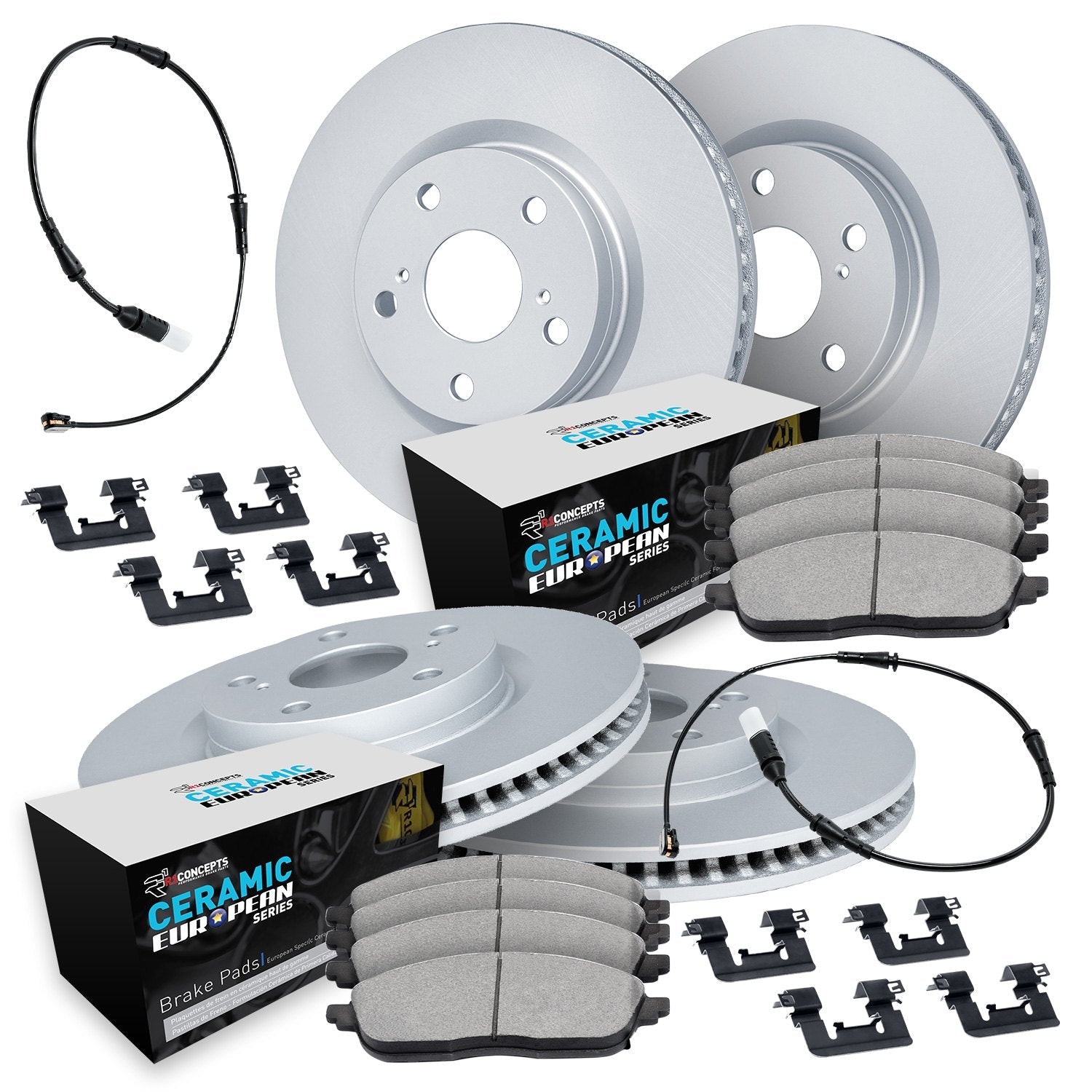 R1 Concepts 12-19 Fiat 500 Front & Rear Carbon Coated Brake Rotor Set w/Euro Ceramic Pads and Hardware
