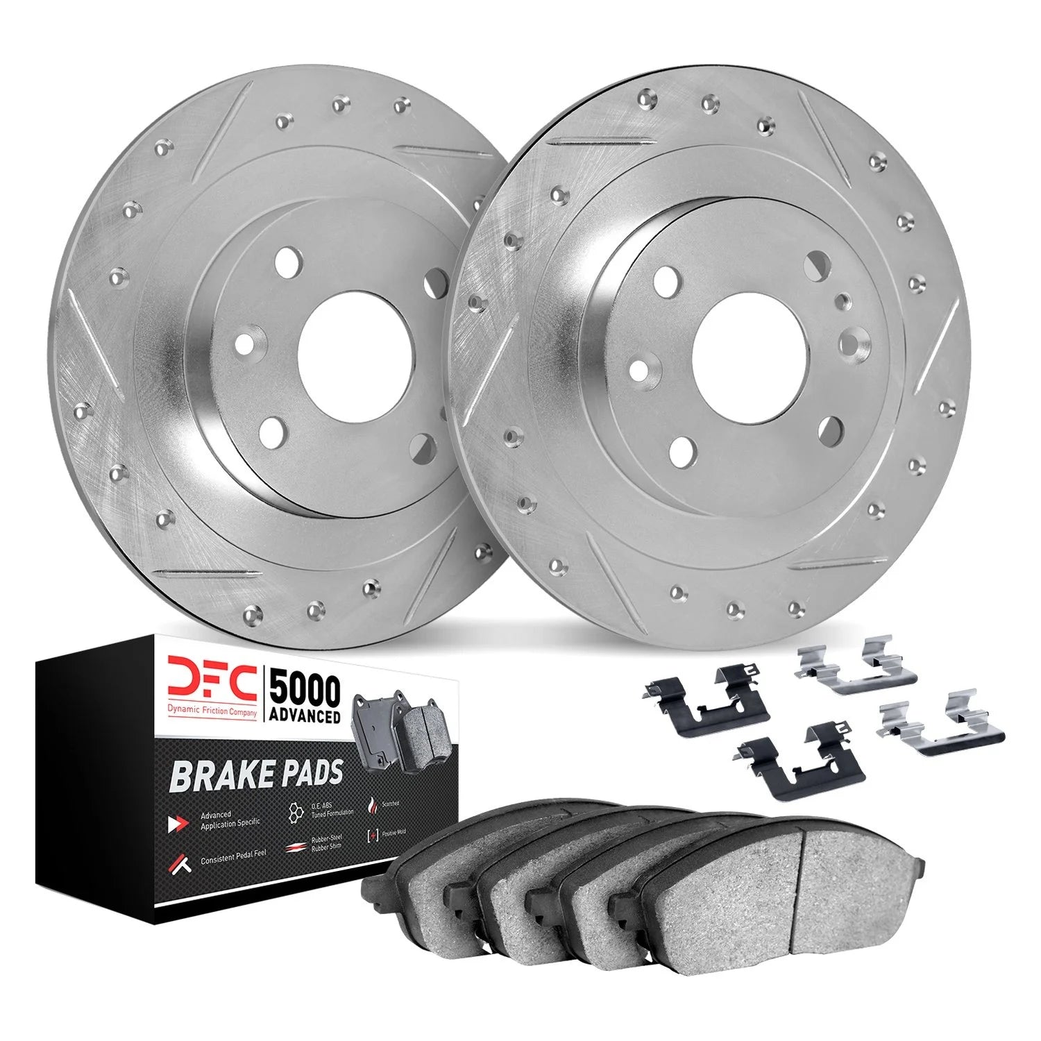 R1 Concepts DFC 12-19 Audi A3 Rear Drilled & Slotted Geoperformance Rotors 5000 Advanced Brake Pads w/Hardware