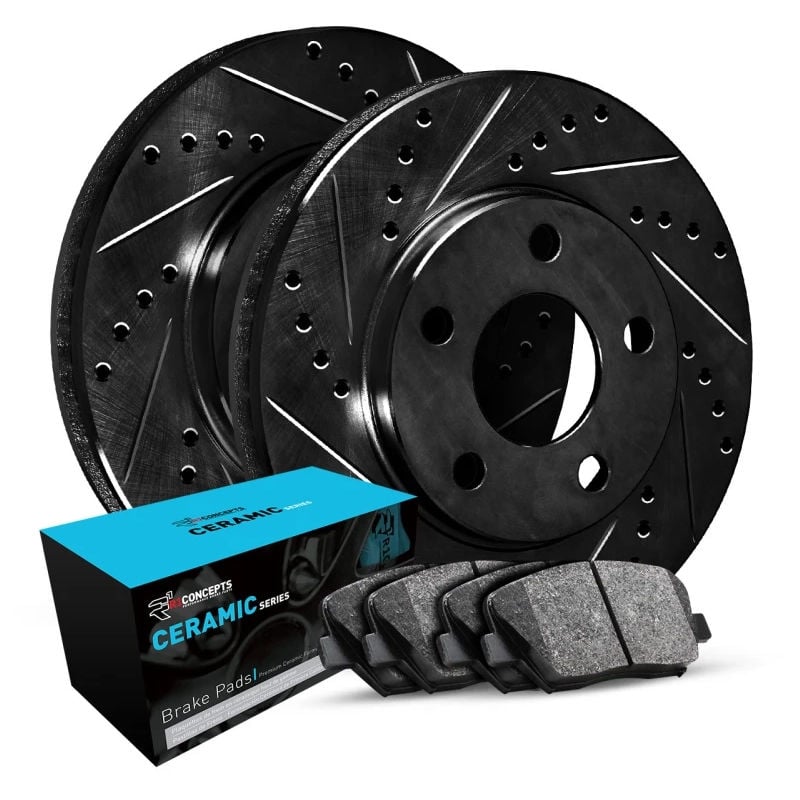 R1 Concepts 18-25 Volkswagen Atlas Front & Rear Drill/Slot Black Rotors w/Ceramic Pads