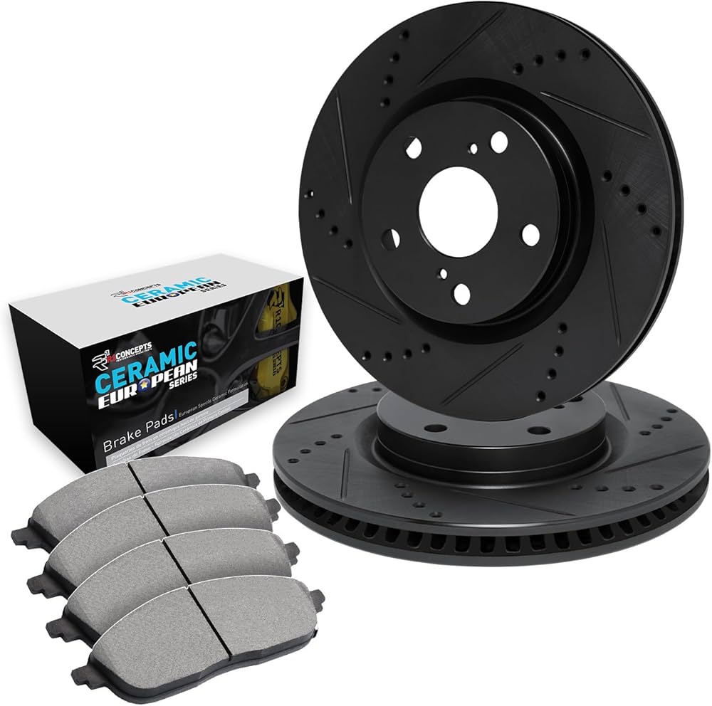 R1 Concepts 05-17 Audi A3 Front & Rear Drill/Slot Black Rotors w/Euro Ceramic Pads