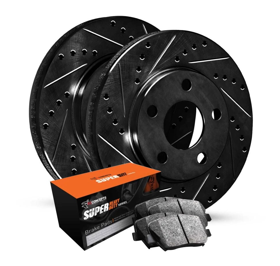R1 Concepts 16-23 Mercedes-Benz Metris Front Drilled & Slotted Black Brake Rotor Set w/Super Duty Pads