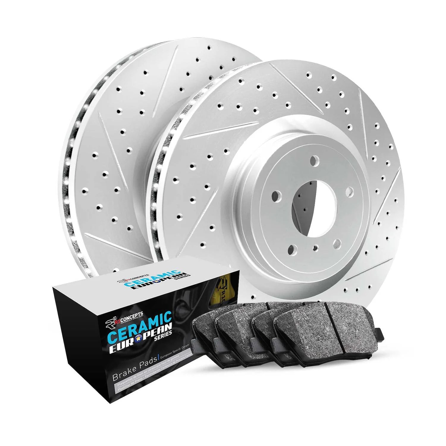 R1 Concepts 07-15 BMW 335is Front & Rear Drill/Slot Silver Rotors w/Euro Ceramic Pads