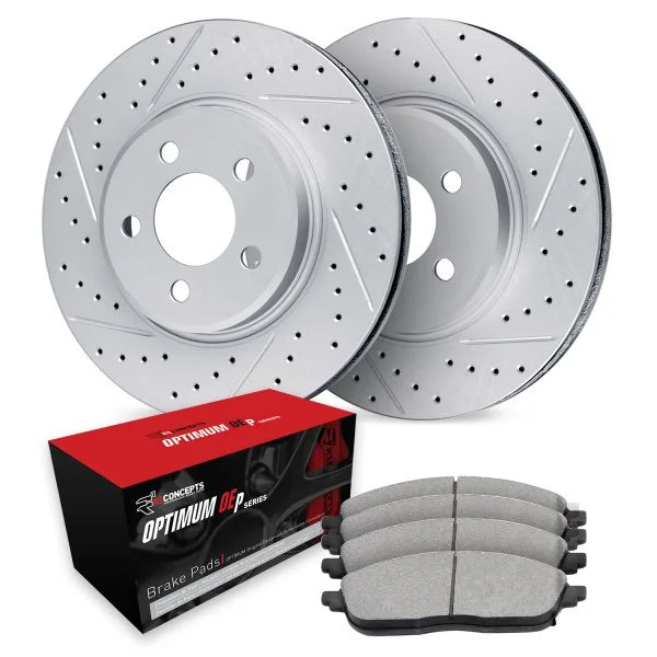 R1 Concepts 18-25 Volkswagen Atlas Cross Sport Front & Rear Drill/Slot Silver Rotors w/Optimum Pads