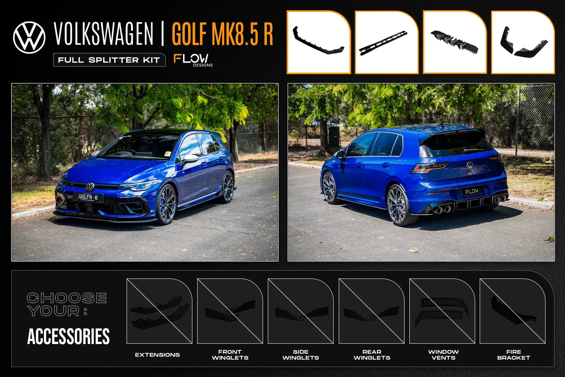 Flow Designs Full Splitter Set - MK8.5 Golf R
