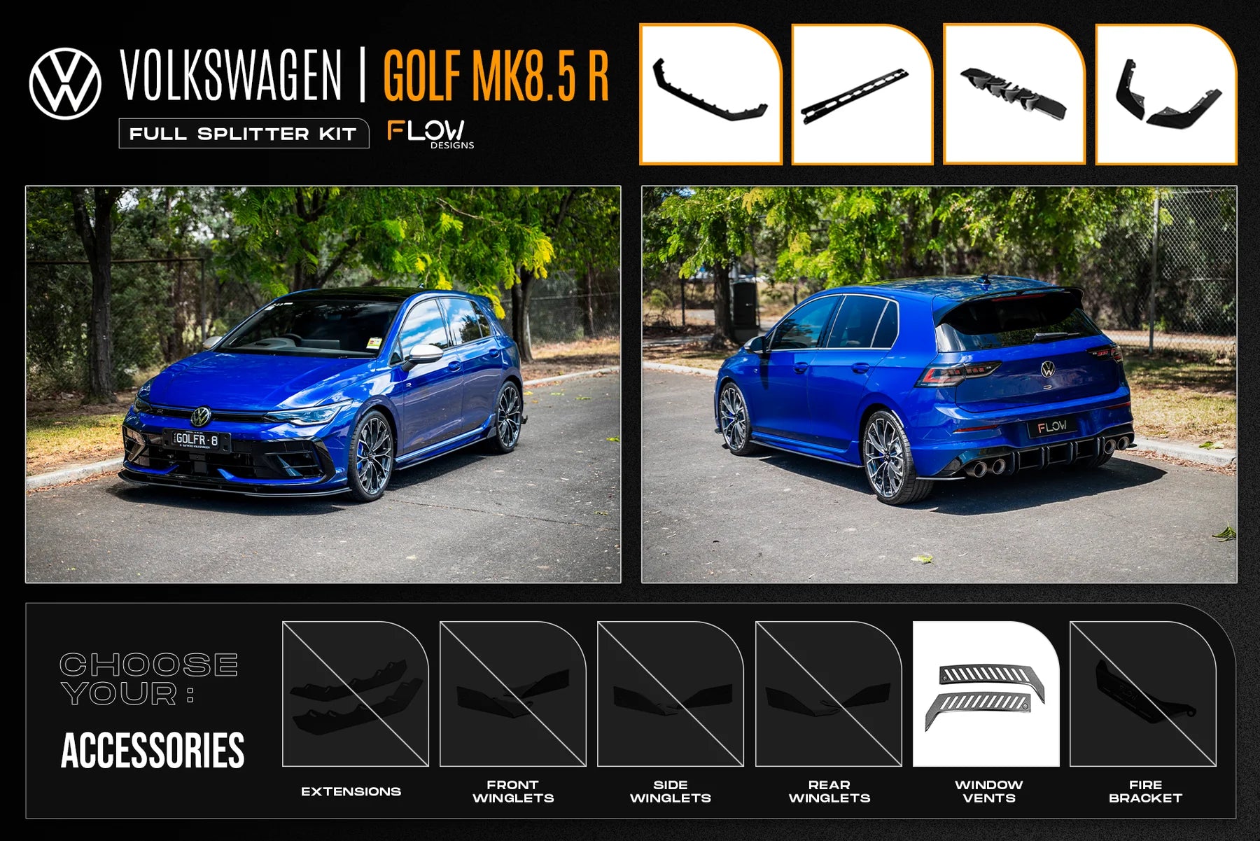Flow Designs Full Splitter Set - MK8.5 Golf R