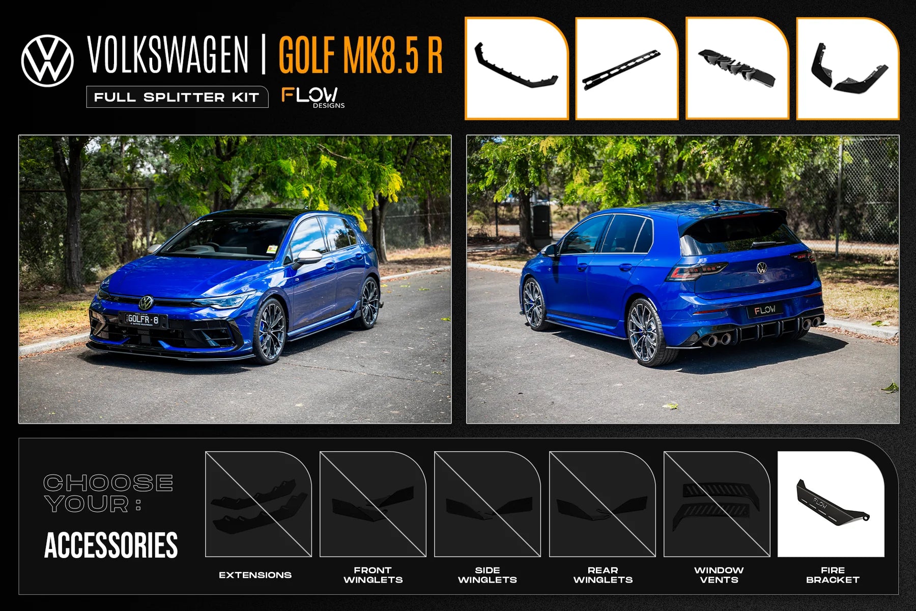 Flow Designs Full Splitter Set - MK8.5 Golf R