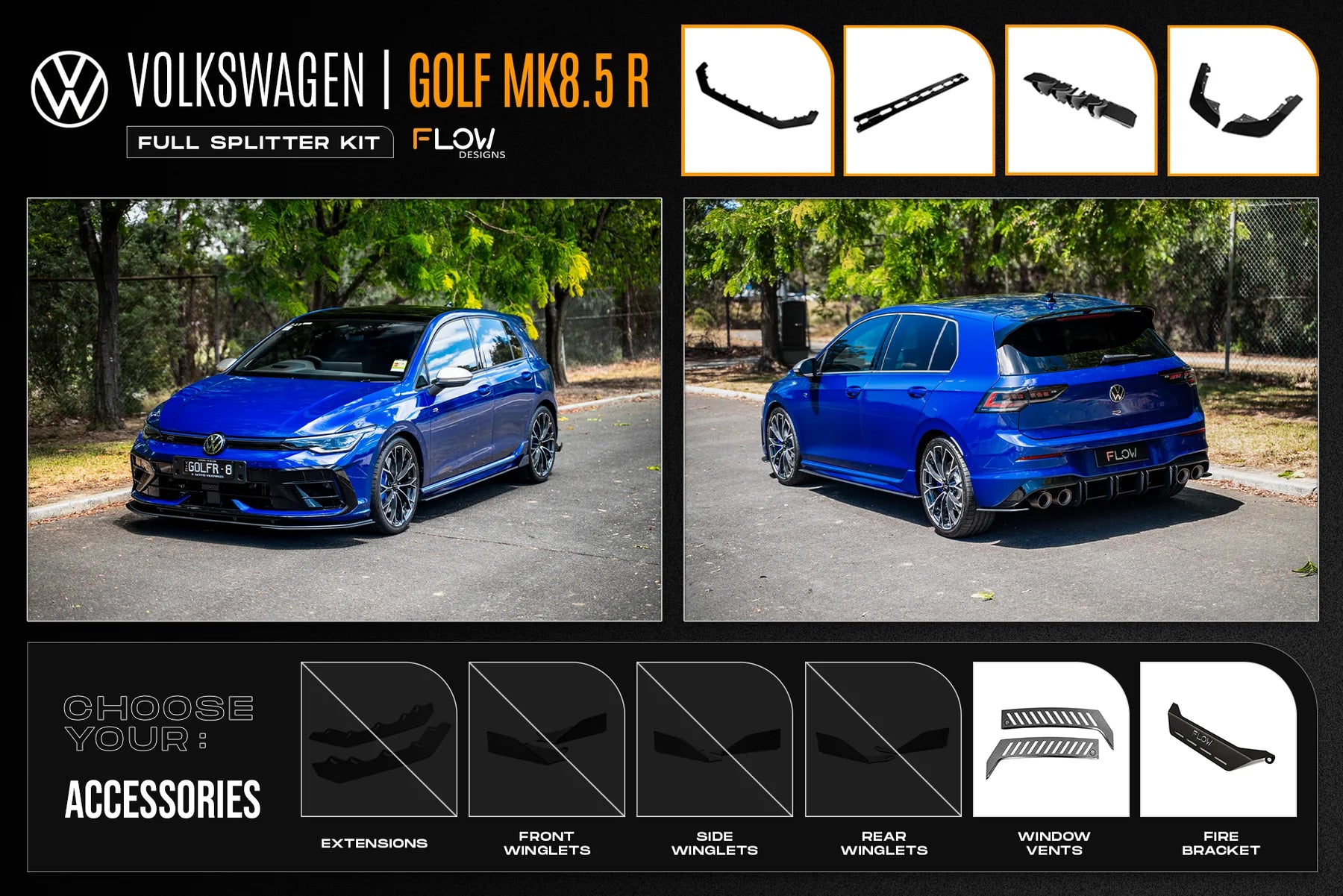 Flow Designs Full Splitter Set - MK8.5 Golf R