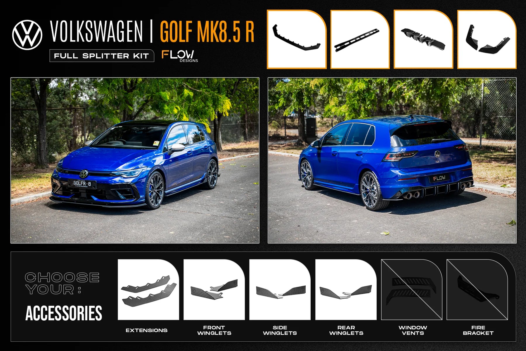 Flow Designs Full Splitter Set - MK8.5 Golf R