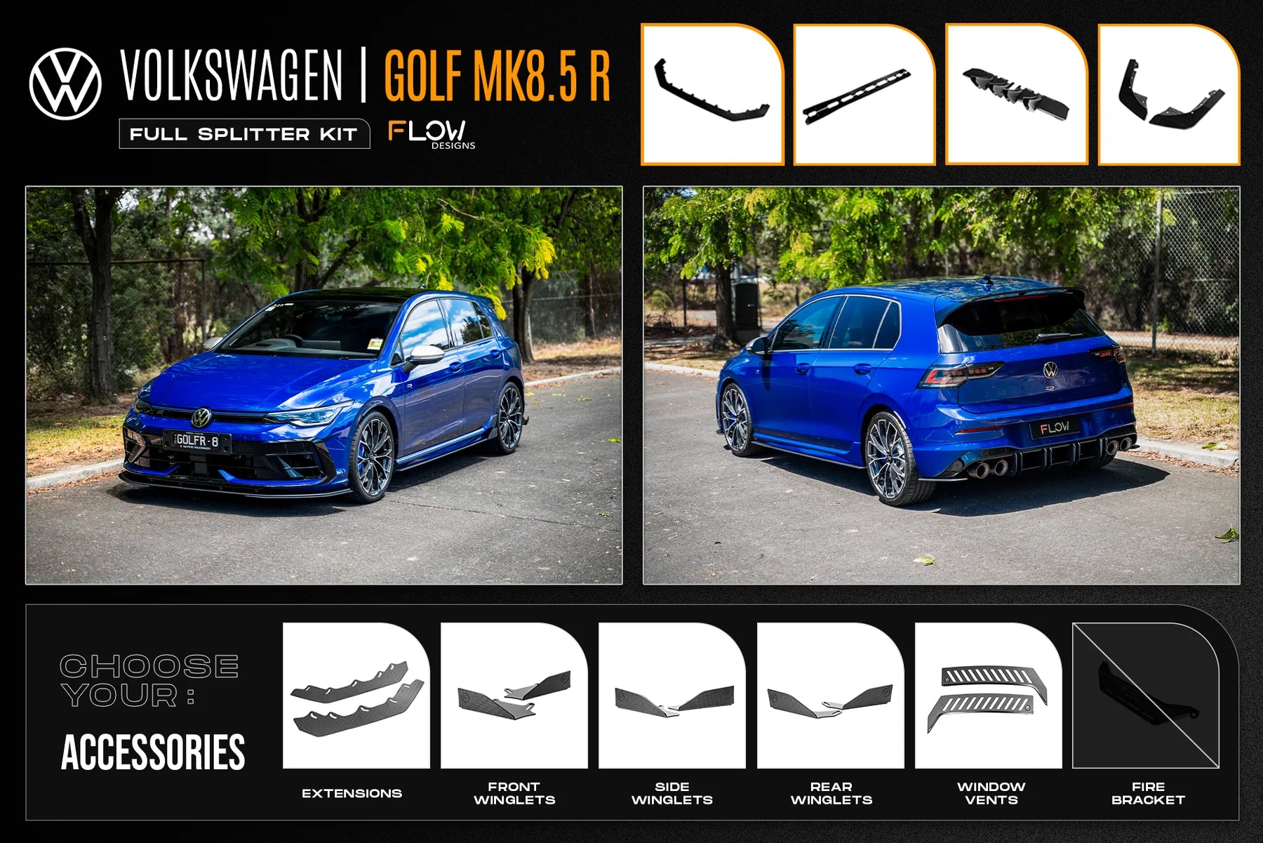 Flow Designs Full Splitter Set - MK8.5 Golf R